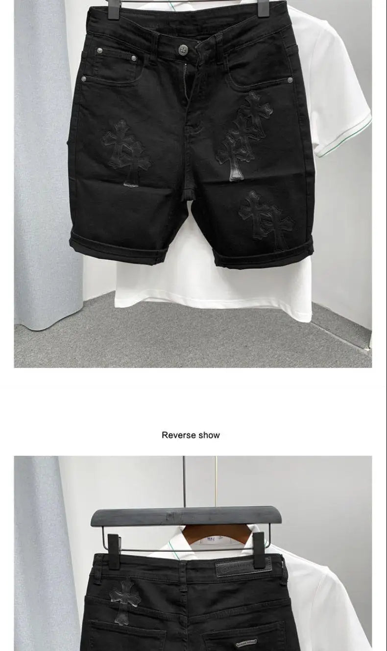 Summer Cotton Elastic Shorts Men's American Style Street Fashion Brand Embroidered