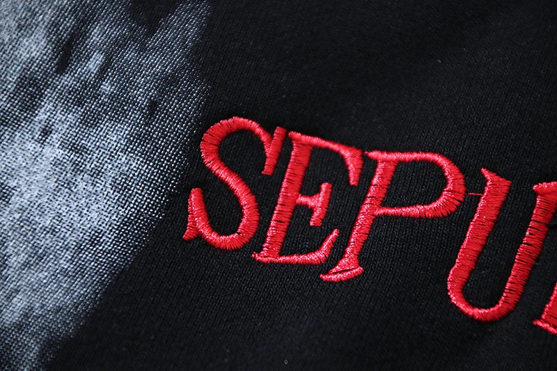Retro Distressed Graffiti Letter Embroidery Washed Black Sweatshirts M