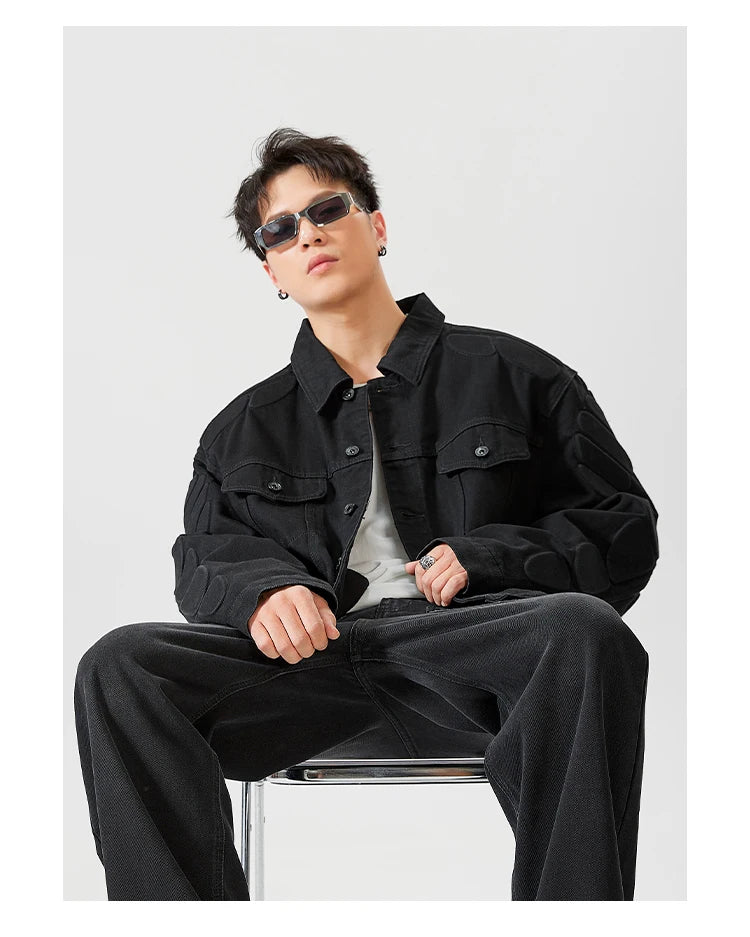winter street style featuring 2024 spring autumn new oversized armor padded jean coat for men turtle shell ripped denim jacket for men super size clothes design – premium quality jacket for men