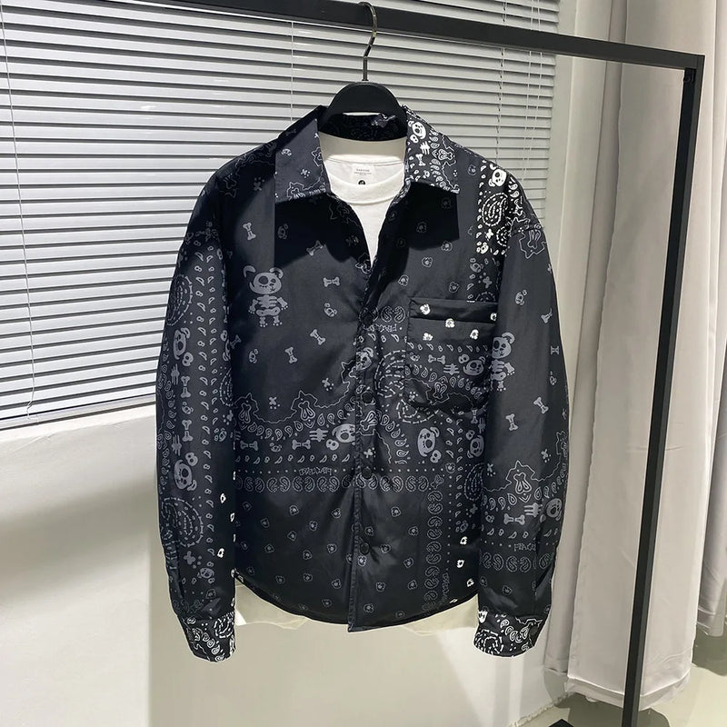 New fluorescent Luxury Men West Coast CRIPS Cashew Shirt Coats & Jackets / Down Coats Cotton Warm Winter Oversize Thin #A586