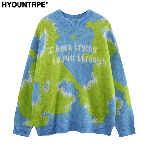 y2k contrast color knitted sweater unisex harajuku sweater casual warm o neck pullover streetwear loose sweaters jumper knitwear - graphic printed hoodie for men and women, bold artwork streetwear hoodie, vintage look oversized hoodie