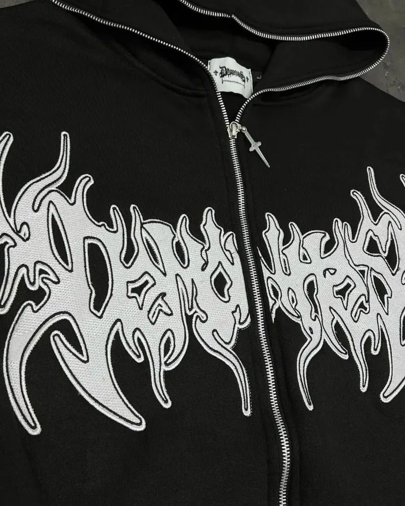 European And American New Dark Style Letter Printed Zipper Hoodie Men