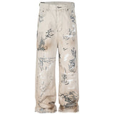 men hip hop baggy jeans graffiti printed loose straight denim pants dirty washed streetwear fashion jeans trousers white unique jeans style 569
