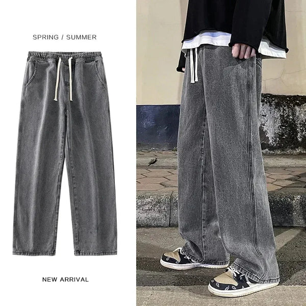 autumn korean fashion drawstring y2k jeans homme classic baggy straight wide leg pants 2023 new hip hop streetwear casual jean urban skinny jeans