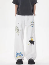 graffiti print straight leg casual pants y2k pants street dance hip hop vintage sports pants for women trendy cool new trousers clean everyday pants