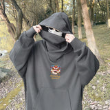 Autumn Lion Dance Graphic Ninja Hoodie Men Fleece Pocket Turtleneck Ov