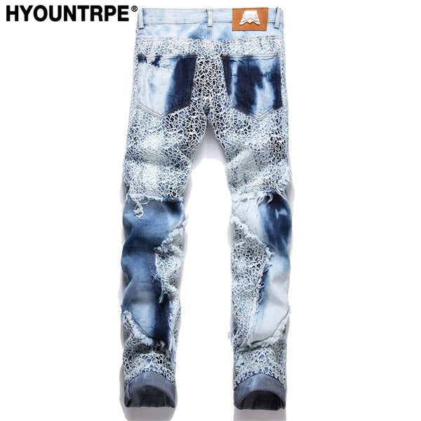 fashion stars patchwork mesh denim jeans new casual slim fit biker trousers skinny jeans men streetwear hip hop pants joggers relaxed fit joggers