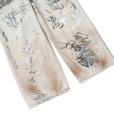 men hip hop baggy jeans graffiti printed loose straight denim pants dirty washed streetwear fashion jeans trousers white vintage washed jeans