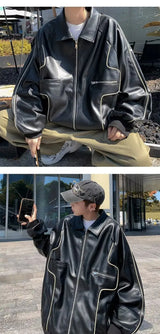 American Retro Pu Leather Jacket Spring And Autumn Hiphop High Street