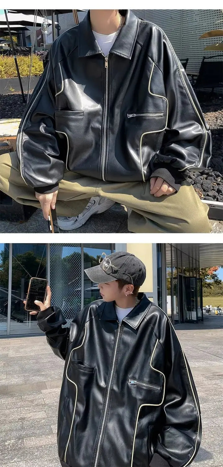 American Retro Pu Leather Jacket Spring And Autumn Hiphop High Street