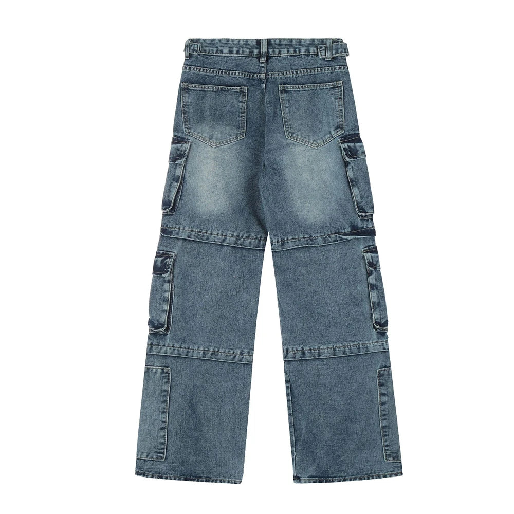 vintage multi pocket jeans mens harajuku cargo denim pants retro hip hop straight loose jean pants men clothing 1 unique cargo style 474