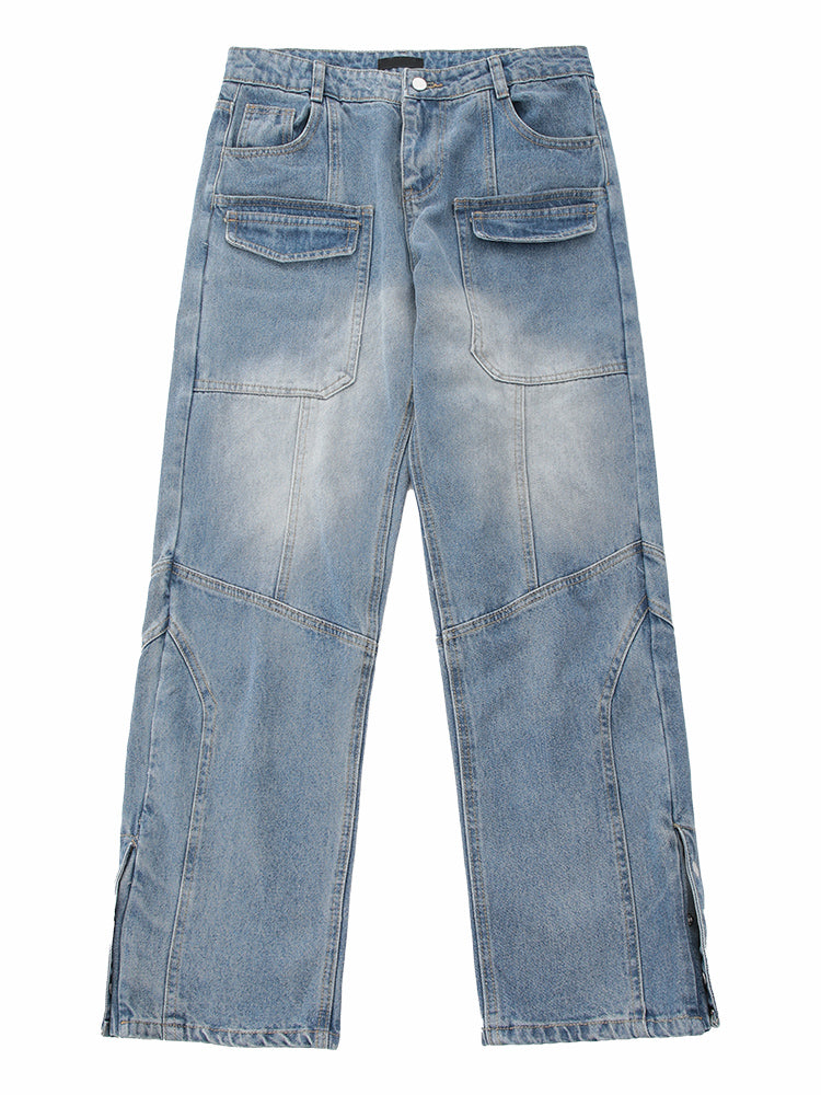 fashion straight denim jean pants unisex casual bottom button open pants high street cargo trousers hip hop zipper joggers men unique joggers style 3242