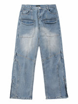 fashion straight denim jean pants unisex casual bottom button open pants high street cargo trousers hip hop zipper joggers men unique joggers style 3231