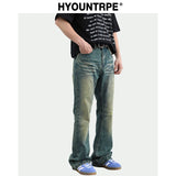 retro washed denim baggy jeans pants unisex hip hop fashion streetwear harajuku patchwork loose flare straight pants joggers men urban active pants