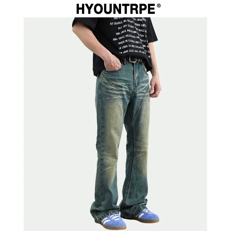 retro washed denim baggy jeans pants unisex hip hop fashion streetwear harajuku patchwork loose flare straight pants joggers men urban active pants