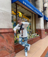 Oversized retro hoodie with pixel glitch Y2K art