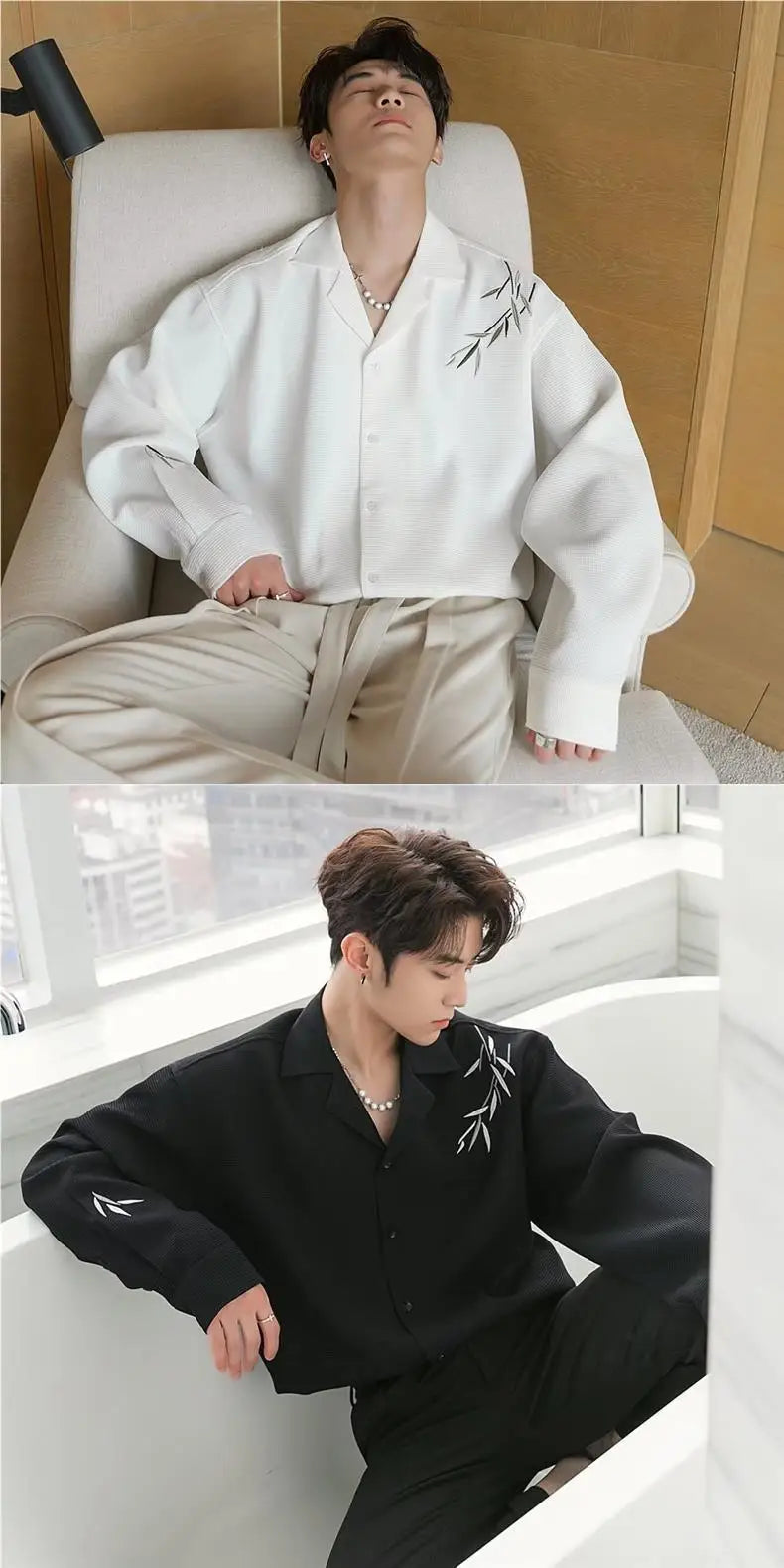 Men Waffle Shirt Women Long-sleeved Spring and Autumn Vintage Style Boys Handsome Solid Shirt Top Men Clothes