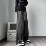 new korean fashion cargo straight pants for men autumn casual zipper pocket drawstring trousers classic tactical y2k pantalones military streetwear pants