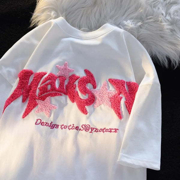 Vaporwave Aesthetic print tee – Cartoon 3D Letter Flocking Embroidery Hip Hop T Shirts Unise