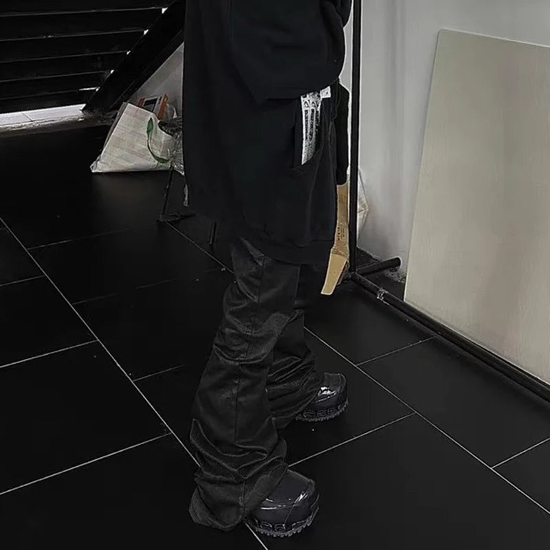 y2k streetwear wax leather strecth jeans for men and women ropa hombre baggy flare pants oversized straight denim trousers 1 unique jeans style 1141