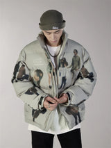 Hip Hop Jacket Parka Human Graffiti Print Men Winter Windbreaker Streetwear Harajuku Padded Jacket Coat Warm Outwear Hipster New