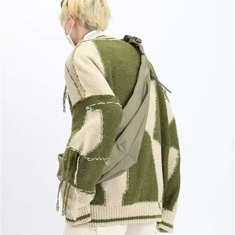 varsity graphic knit, unisex street look, trendy streetwear apparel for men and women