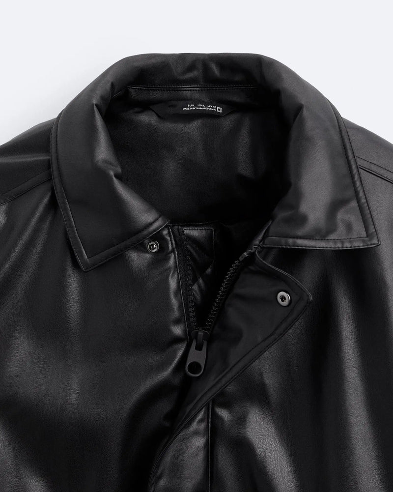 American high street PU imitation leather lapel cotton jacket autumn warm jacket men