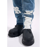 Frog drift Fashion Streetwear High Street REMAKE y2k Straight Stickers Blue Denim Jeans Trousers for men homme