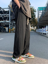 summer casual y2k streetwear straight pants men breathable korean fashion drape trousers solid color wide leg baggy sweatpants unique joggers style 3413