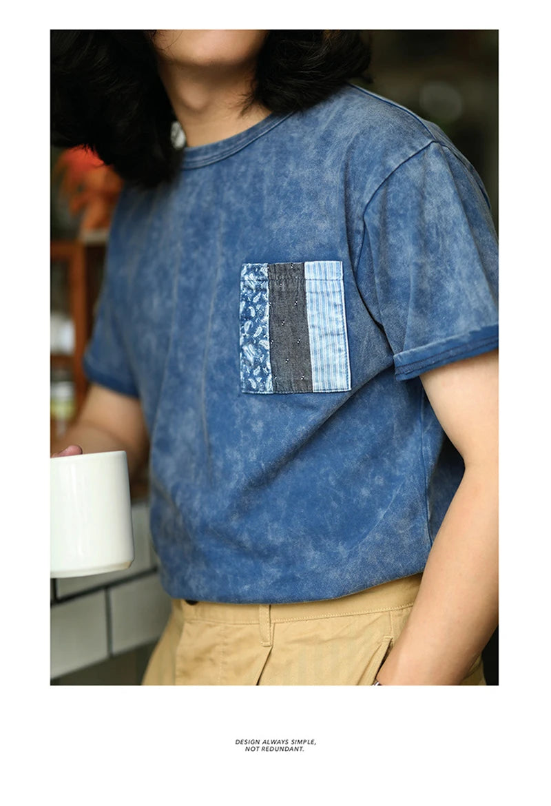 Anime Oversized shirt – Ancient Cloth Splicing Indigo Top Snowflake Heavy Industry W