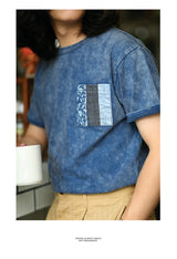 Anime Oversized shirt – Ancient Cloth Splicing Indigo Top Snowflake Heavy Industry W
