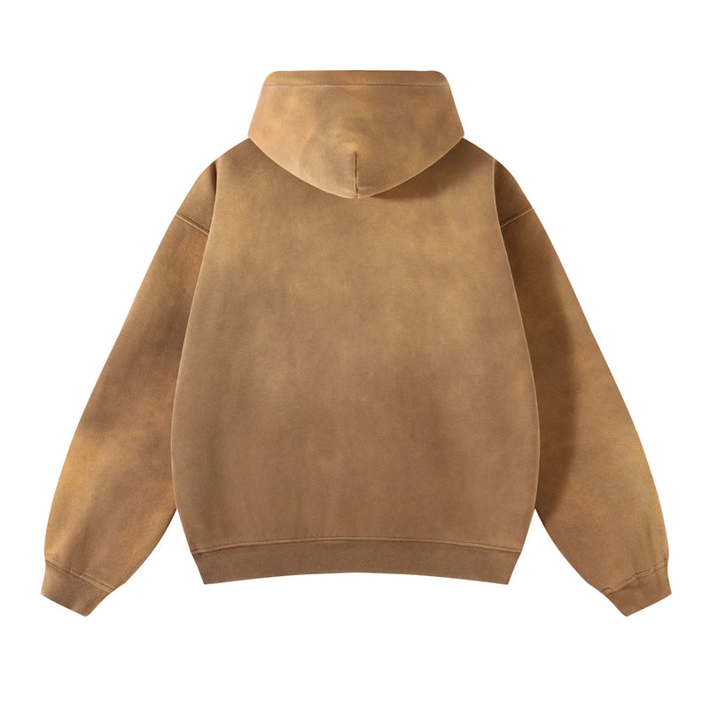 trapwear melting smiley featuring mens oversize long sleeve washed double zipper cardigan hoodies loose plus plush gradient womens hooded pullovers winter