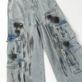vintage multi pocket jeans mens harajuku cargo denim pants retro hip hop straight loose jean pants men clothing unique cargo style 1283