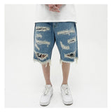 Mens Fashion Denim Jean Shorts Summer Casual Destroyed Ripped Destressed Holes Loose Shorts Hip Hop Streetwear Shorts Joggers