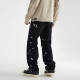 fashion graffiti printed denim jeans mens unisex casual zipper straight jeans streetwear hip hop loose black jean pants joggers urban active pants