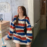 Harajuku Vintage print – Women T Shirts Striped Sweatshirt Thin Tops 2024 Spring Wome