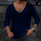 Trapwear Oversized shirt – Men 2024 Spring V Neck Rib Bottoming T Shirts Pullover Autum
