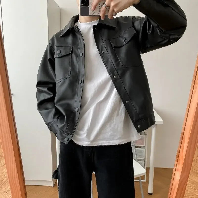 2022 Autumn New Light Luxury Fashion Motorcycle Leather Jacket Men Loose Korean Version PU Leather Jacket Jacket All-match
