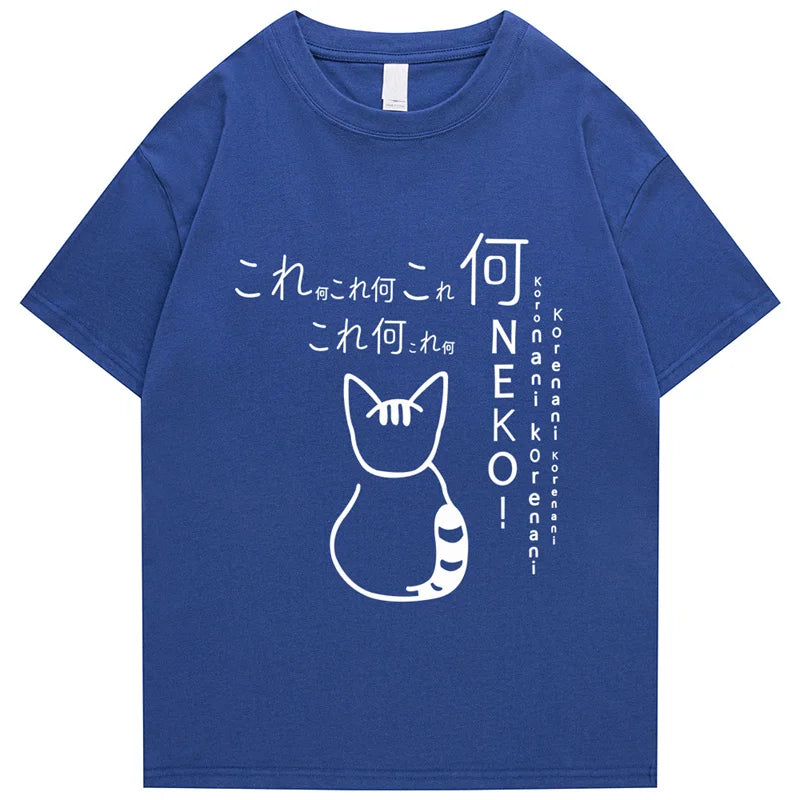 Anime Tokyo Men Tshirts Japanese Oversized Cute Cat Cartoon Print Male Casual Short Sleeve Tops Loose Summer Harajuku Tee Shirt
