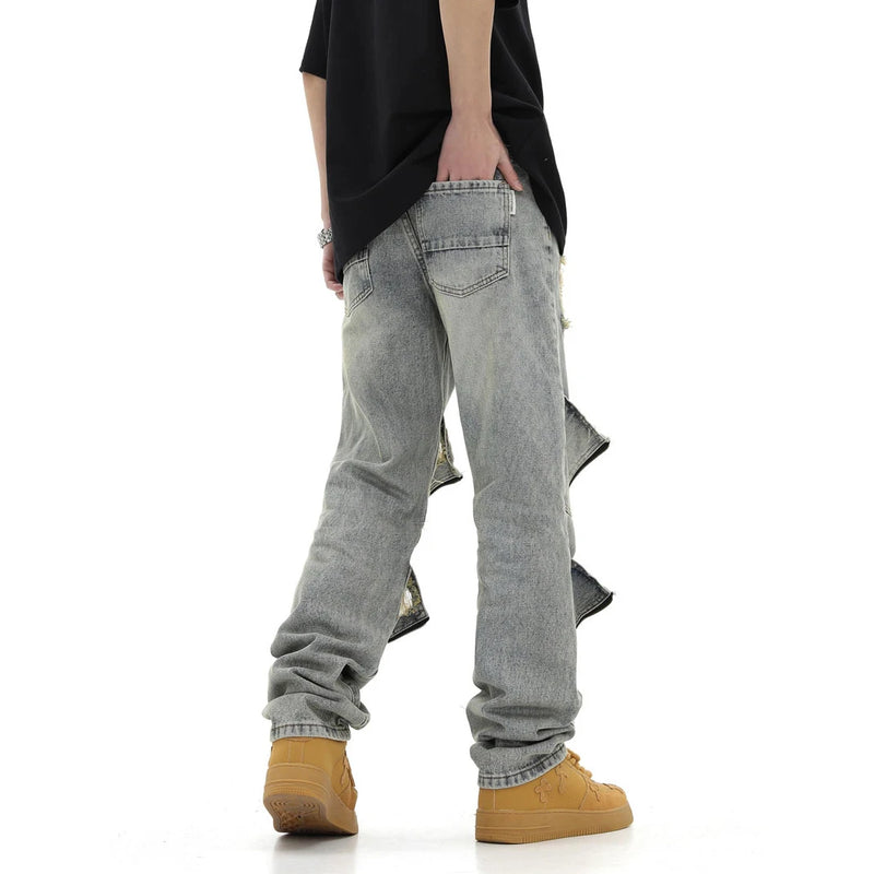 2024 ripped jeans high street straight trousers destroyed hole baggy denim pants vintage retro hip hop 1 stacked flare jeans