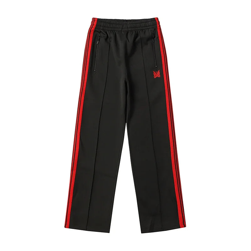 black new sweatpants pants men woman zipper drawstring embroidery side edge weaving stripe straight cylinder trousers unique joggers style 5310