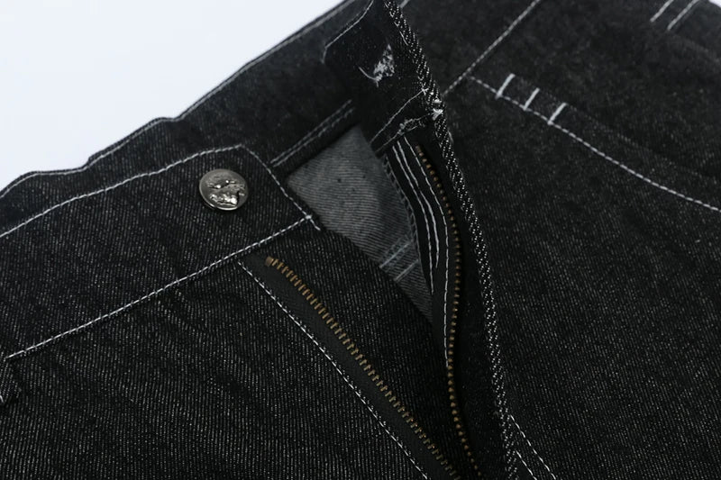 hip hop pockets embroidery letter print jeans shorts for men summer retro oversized wide leg denim knee lenght pants unique jeans style 3640