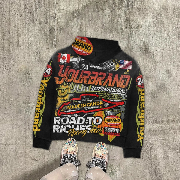Vaporwave Drop – Hip Hop American Racing Car Graphic Print Hoodies Women Y2K