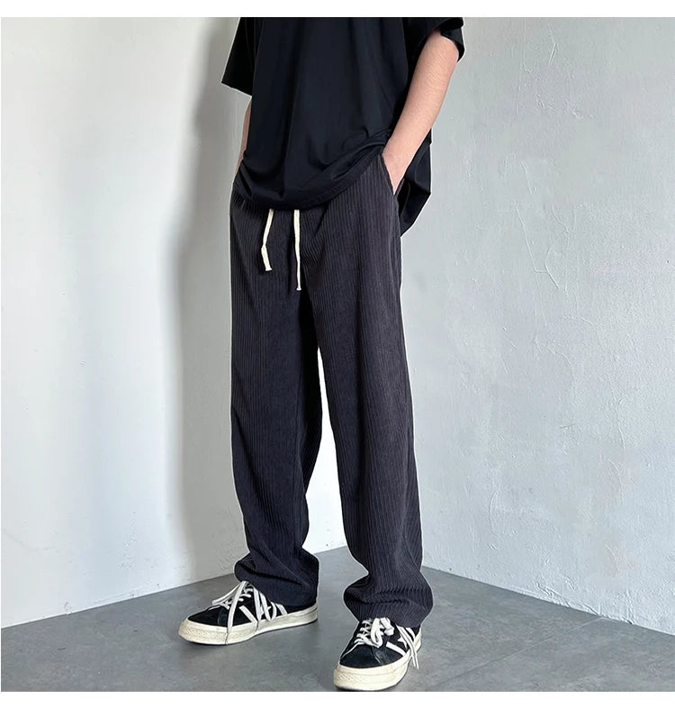 4 colors drawstring corduroy pants men fashion cotton casual pants men streetwear hip hop loose straight pants mens trousers unique default style 3745