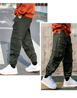 mens side pockets cargo pants elastic waist trousers streetwear hip hop loose fit ankle drawstring military sweatpants joggers unique joggers style 4671