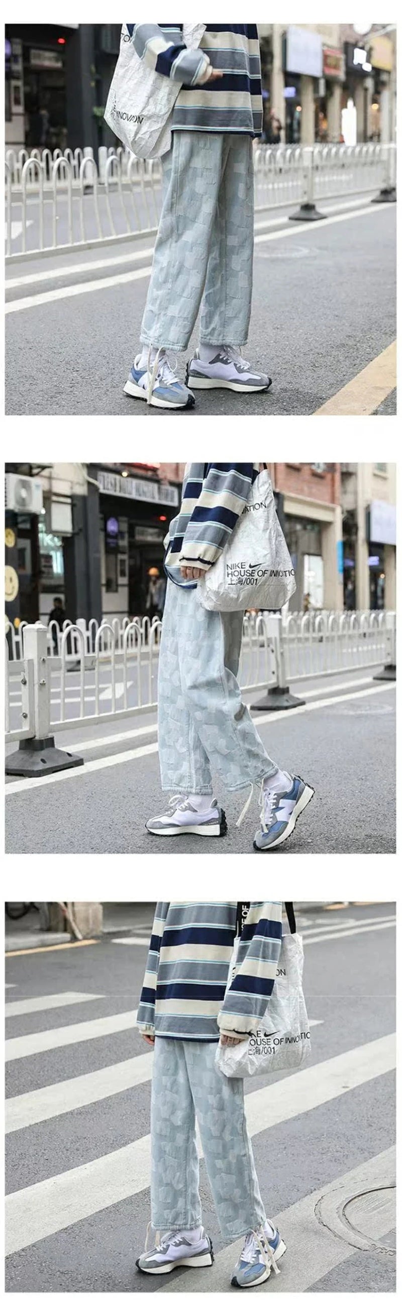 american plaid straight jeans mens casual streetwear printed denim pants autumn baggy classic wide leg retro y2k jean trousers unique jeans style 895
