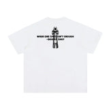 Oversized cotton tee with chrome graffiti and smiley face