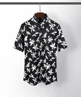 New 2021 luxury Men Classic Hibiscus Flowers Fashion 50% Silk Casual Shirts Shirt high quality Pocket Short sleeves #A48