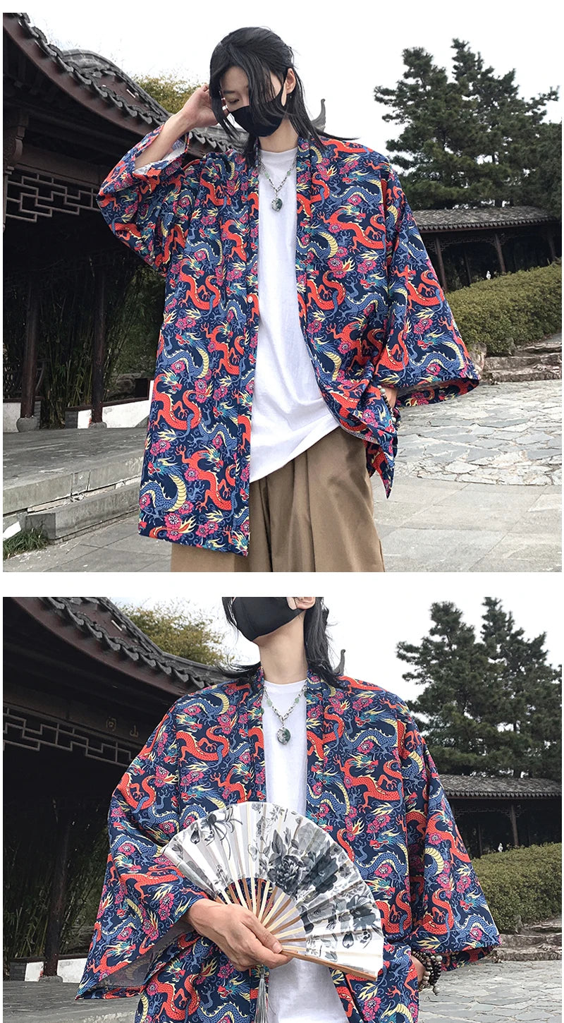 Lightweight Kimono Jacket Dragon Print Kimono Cardigan New Arrival Street Shirt Harajuku Kimono