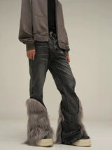 harajuku denim straight jeans men trousers high street zipper detachable fur bottom streetwear casual loose joggers jean pants streetwear sweatpants